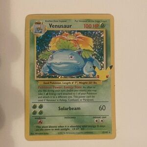 Venusaur Holographic TCG 25 Year Anniversary Pokémon Card with Pikachu Stamp